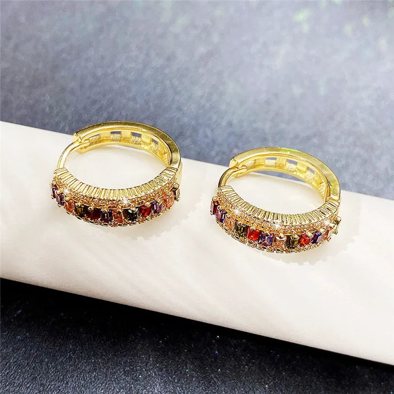 Colorful Cubic Zirconia Hoop Earrings Circle Accessories for Women