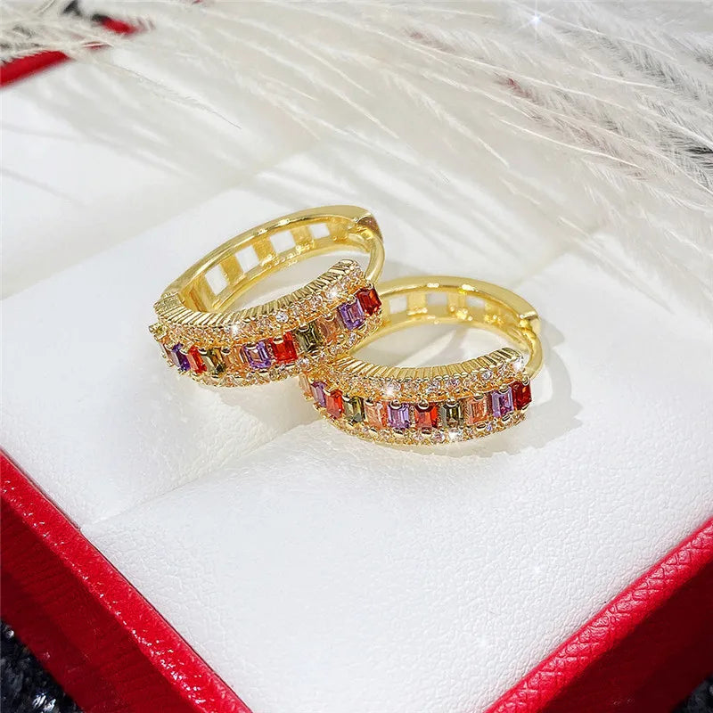 Colorful Cubic Zirconia Hoop Earrings Circle Accessories for Women