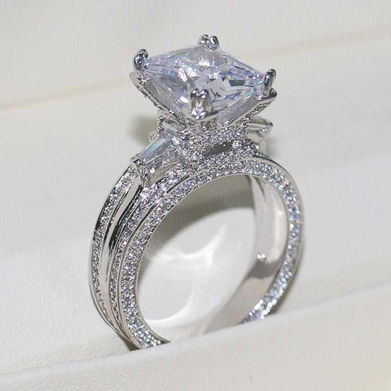 Women's Square CZ Engagement Wedding Ring
