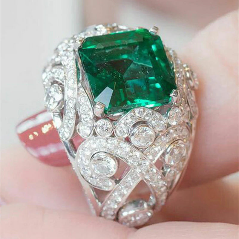 Green Cubic Zirconia Wedding Band for Women