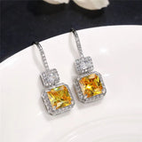 Princess Square Yellow CZ Drop Earrings Wedding Jewelry