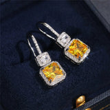 Princess Square Yellow CZ Drop Earrings Wedding Jewelry