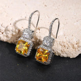 Princess Square Yellow CZ Drop Earrings Wedding Jewelry