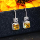 Princess Square Yellow CZ Drop Earrings Wedding Jewelry