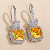 Princess Square Yellow CZ Drop Earrings Wedding Jewelry