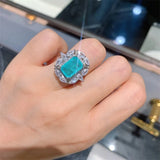 Blue-green Stone Female Ring Cubic Zirconia Jewelry