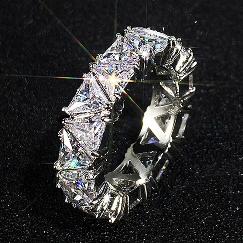 Elegant Eternity Rings with Triangle CZ Stone Wedding Jewelry