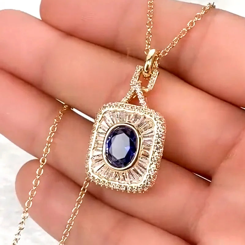 Square Pendant CZ Wedding Necklace for Women