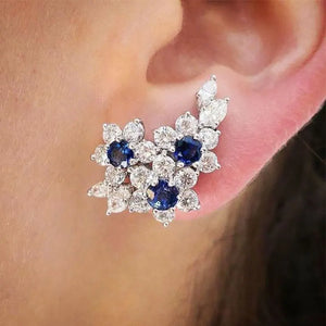 Blue/White Round CZ Women's Earrings for Wedding Party