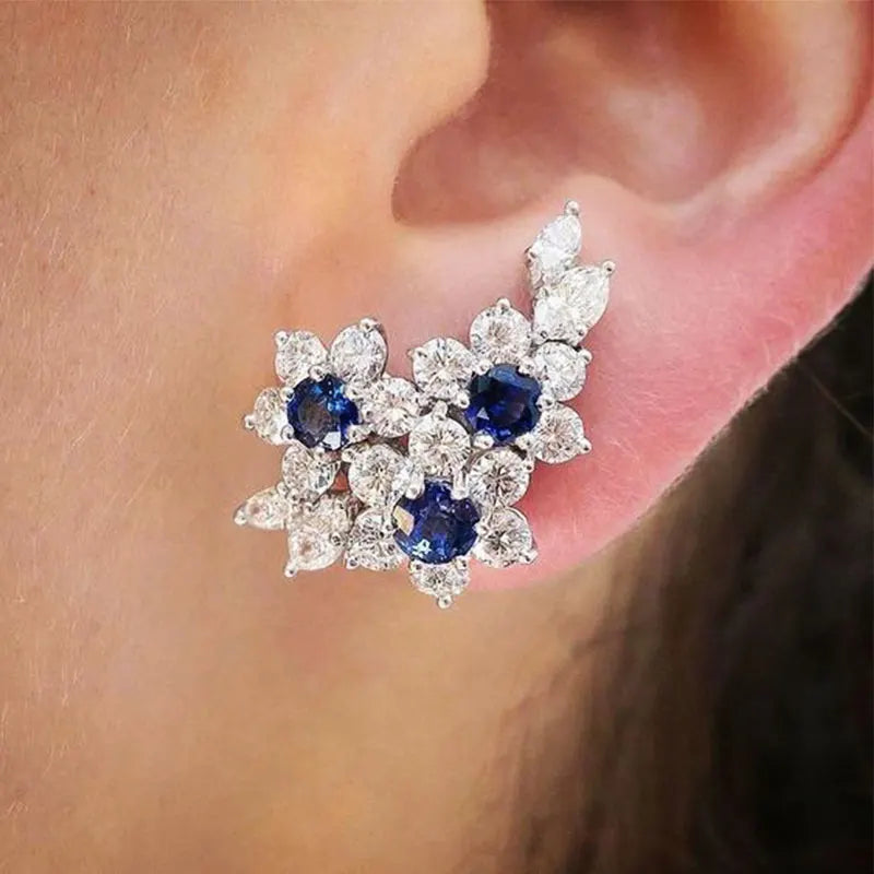 Blue/White Round CZ Women's Earrings for Wedding Party