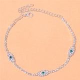 Green Eye Chain Anklet Bracelet Silver Crystal CZ Women's Foot Accessories