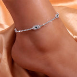 Green Eye Chain Anklet Bracelet Silver Crystal CZ Women's Foot Accessories