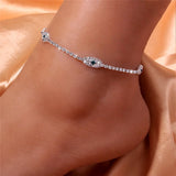 Green Eye Chain Anklet Bracelet Silver Crystal CZ Women's Foot Accessories