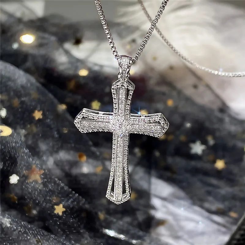 Hip Hop Cross Necklace for Women with CZ Stone