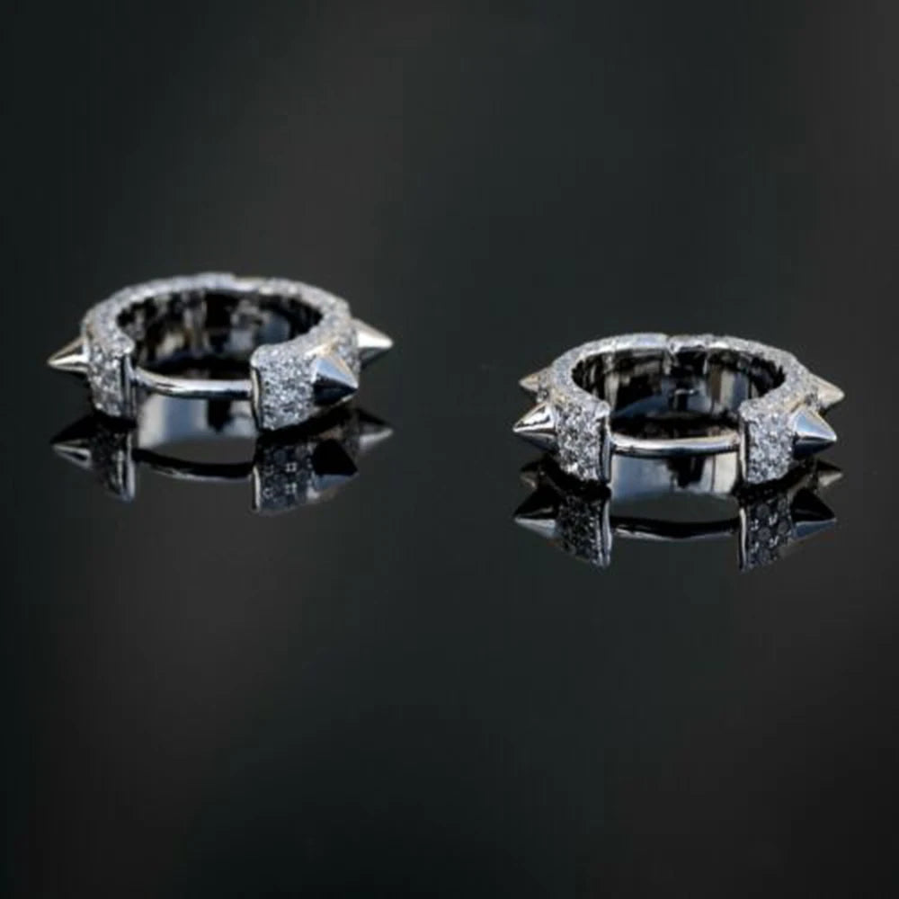 Hiphop Rivet Small Hoop Earrings CZ Geometric Jewelry