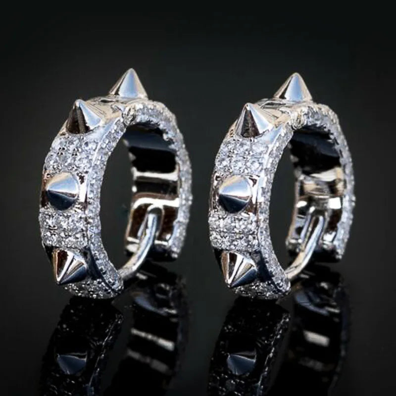 Hiphop Rivet Small Hoop Earrings CZ Geometric Jewelry