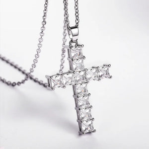 Fashionable Pink/White CZ Cross Necklace for Women