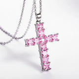 Fashionable Pink/White CZ Cross Necklace for Women