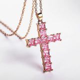 Fashionable Pink/White CZ Cross Necklace for Women