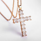 Fashionable Pink/White CZ Cross Necklace for Women