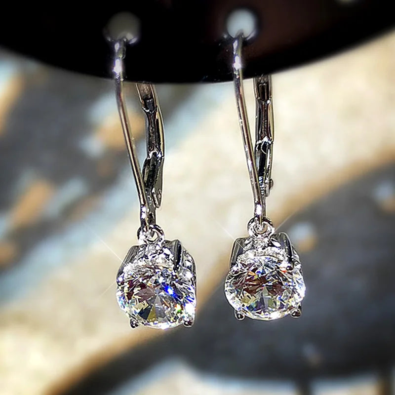 Dangle Earrings Round CZ Pendent Female Accessories