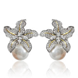 Two Tone Flower Simulated Pearl Earrings for Women Lady's Ear Accessories