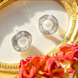 Irregular Simulated Pearl Stud Earrings Women Silver Modern Lady's Daily Wear