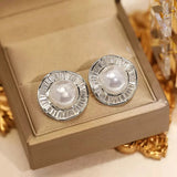 Irregular Simulated Pearl Stud Earrings Women Silver Modern Lady's Daily Wear