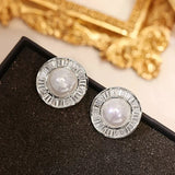 Irregular Simulated Pearl Stud Earrings Women Silver Modern Lady's Daily Wear
