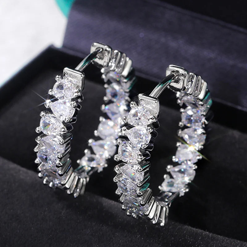 Pear Cut CZ Crystal Hoop Earrings for Women, Delicate Party Accessories