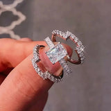 3Pcs Silver Wedding Bands Eternity Rings Set Brilliant Cubic Zirconia Jewelry