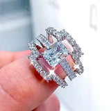 3Pcs Silver Wedding Bands Eternity Rings Set Brilliant Cubic Zirconia Jewelry