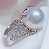4 Claws Setting Big Pearl Rings Women Wedding Party Fancy Gift Jewelry