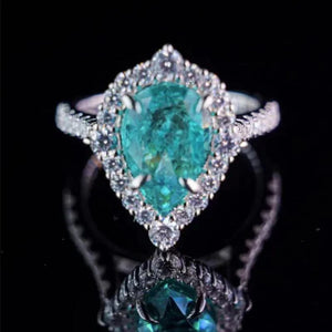 Blue-green CZ Pear Shape Ring for Women