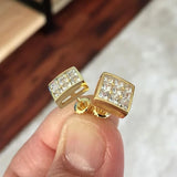 Square Stud Earrings CZ Stone Stylish Girl Earrings Hip Hop Jewelry