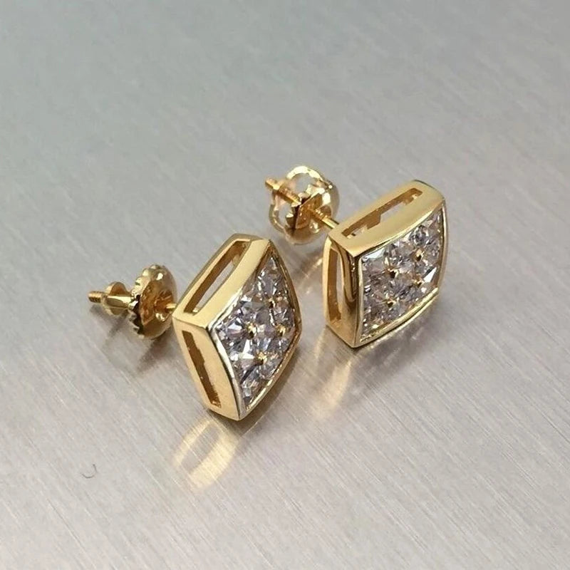 Square Stud Earrings CZ Stone Stylish Girl Earrings Hip Hop Jewelry
