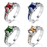 Huitan Princess Cut CZ Wedding Rings for Women Anniversary Gift