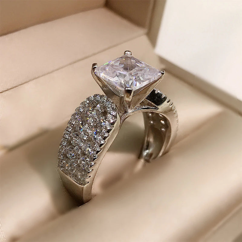 Princess Cut CZ Wedding Ring Set Silver Bands