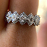 Princess Square CZ Promise Rings Women Silver/Gold Wedding Bands