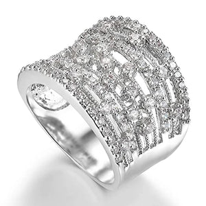 Silver Cubic Zircon Paved Woman Rings for Modern Wedding