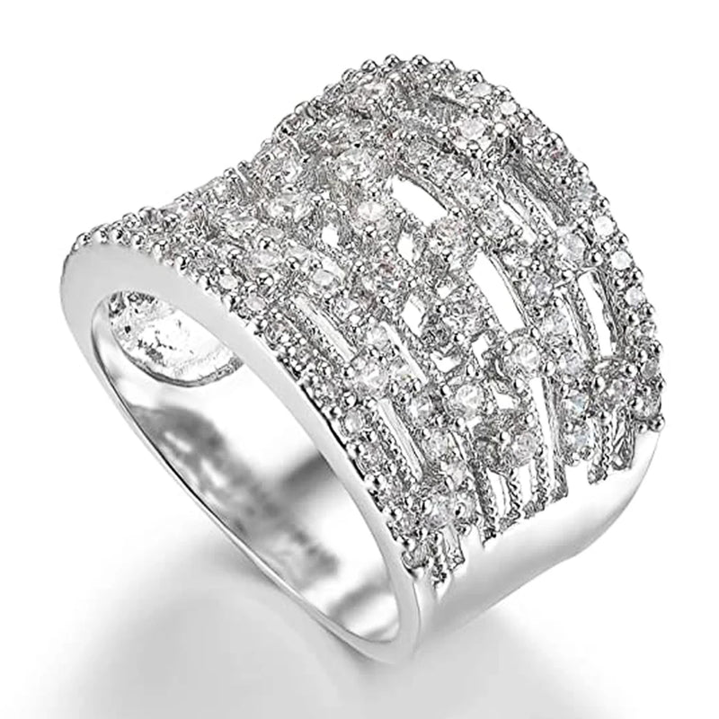 Silver Cubic Zircon Paved Woman Rings for Modern Wedding