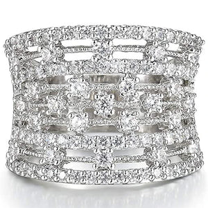 Silver Cubic Zircon Paved Woman Rings for Modern Wedding