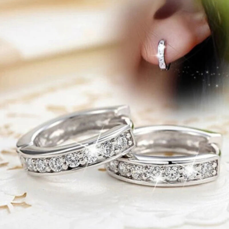 Silver CZ Hoop Earrings for Women, Delicate Party Earring