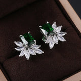 Square Marquise CZ Stone Stud Earrings 3 Colors Wedding Jewelry