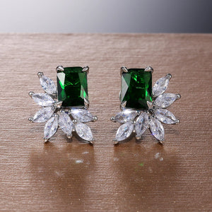 Square Marquise CZ Stone Stud Earrings 3 Colors Wedding Jewelry