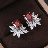 Square Marquise CZ Stone Stud Earrings 3 Colors Wedding Jewelry