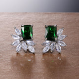 Square Marquise CZ Stone Stud Earrings 3 Colors Wedding Jewelry