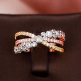 3-Tone Women's Wedding Ring with CZ Fancy Cross - Special Jewelry