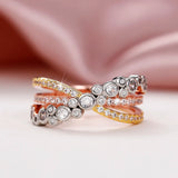 3-Tone Women's Wedding Ring with CZ Fancy Cross - Special Jewelry