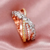 3-Tone Women's Wedding Ring with CZ Fancy Cross - Special Jewelry
